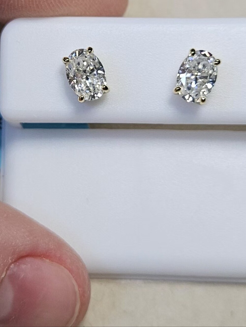 Classic 14K Yellow Gold Over Sterling Silver Moissanite Oval Stud Earrings - Picture 4 of 6